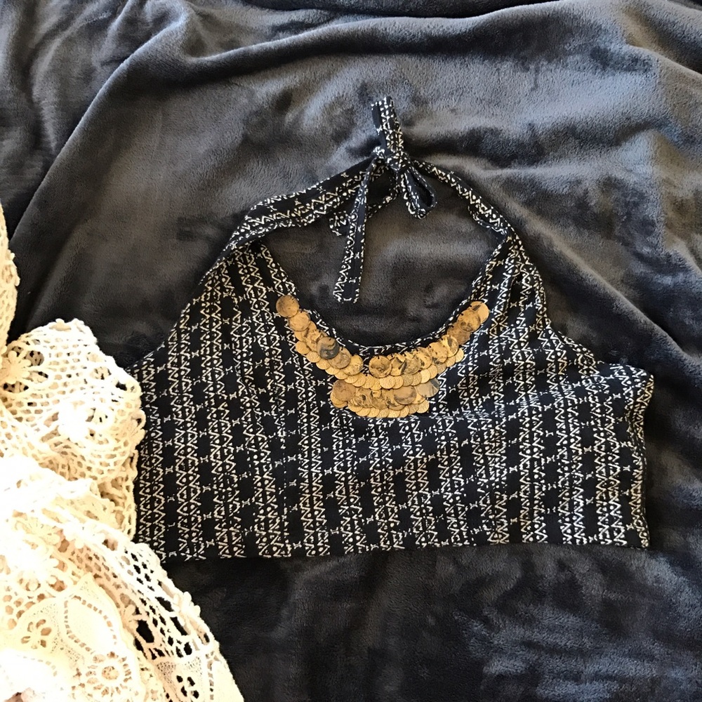 Ecoté Patterned Halter Top with Gold Coins